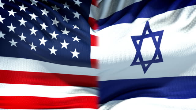 Vereinigten-Staaten-und-Israel-Flaggen-Hintergrund,-diplomatische-und-wirtschaftliche-Beziehungen