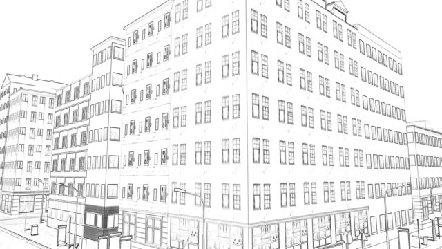 Zeichnung-einer-Kleinstadt-Konzept-eines-Gebäudes-4k