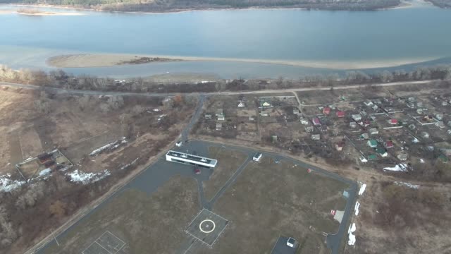 Aerial-photography-helicopter-airstrip-near-the-Dnieper-River-from-a-bird's-eye-view.
