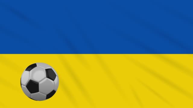 Bandera-de-Ucrania-ondeando-y-el-fútbol-gira,-bucle