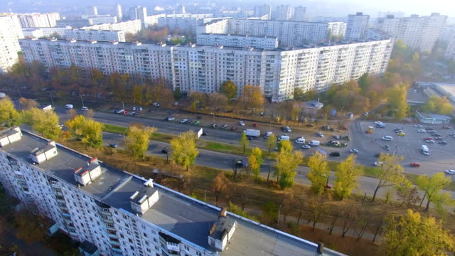 Autumn-aerial-view-to-residential-area-in-Kharkiv,-Ukraine