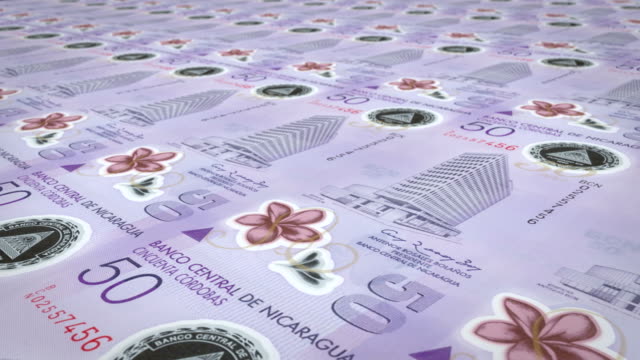 Billetes-de-cincuenta-córdobas-nicaragüenses-de-Nicaragua,-dinero-en-efectivo,-lazo