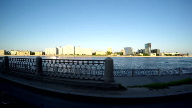 View-through-the-Neva-River-from-the-moving-car-on-Maloookhtinskaya-Embankment-in-Krasnogvardeisky-district-of-St.-Petersburg.-Russia