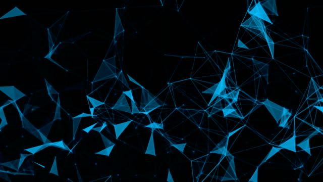 Blauen-digitalen-Daten-und-Netzwerk-Dreieck-Anschlussleitungen-für-Technologie-Konzept-auf-schwarzem-Hintergrund,-abstrakte-Abbildung