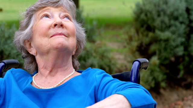 Senior-woman-sitting-on-wheelchair-4k