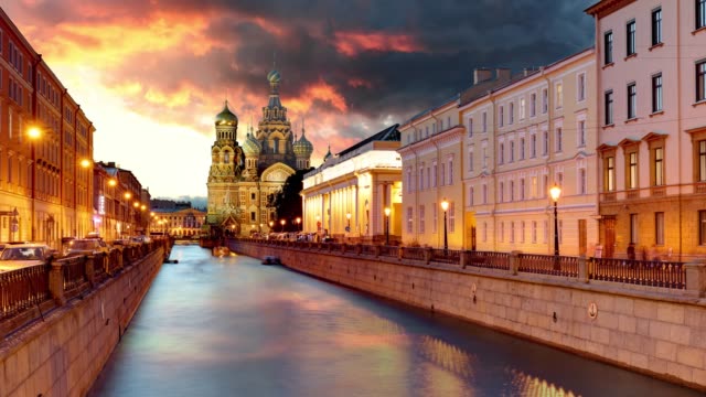 Russland-Time-Lapse,-St.-Petersburg---Kirche-Erlöser-auf-Auferstehungskirche
