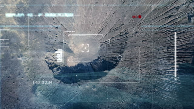 Aerial-view-of-a-crater-of-the-moon-or-a-planet-in-the-solar-system-with-augmented-reality-hologram.