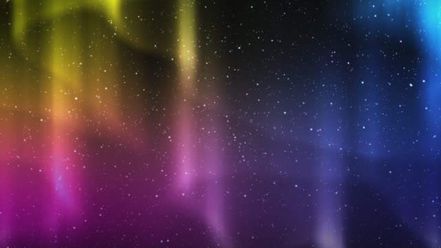 A-beautiful-multicoloured-aurora-light-phenomenon-in-a-clear-night-sky-with-twinkling-stars---digitally-generated-video-loop