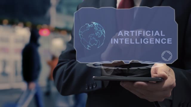 Businessman-uses-hologram-Artificial-Intelligence