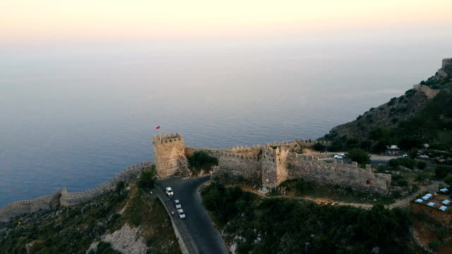 Aerial-view-of-the-castle-on-the-hill.-Alanya-city-walls-on-the-hill