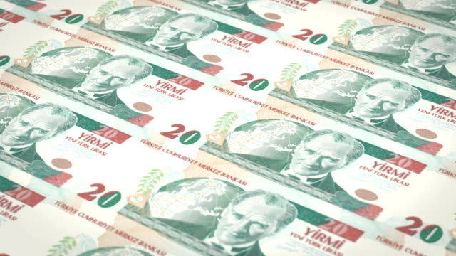 Billetes-de-veinte-liras-turcas-de-Turquía,-dinero-en-efectivo,-lazo