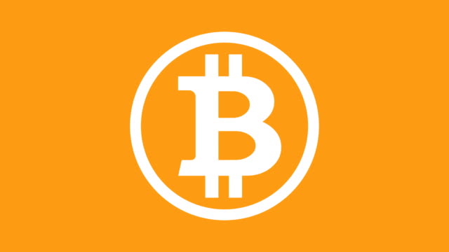 Weiße-Bitcoin-Logo-erscheinen-und-explodierende-auf-orangem-Hintergrund