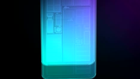 3D-isometric-virtual-transparency-show-inside-part-of-Smartphone-moving-rotate,-digital-technology-concept-design-on-blue-and-violet-gradients-background,-seamless-looping-animation-4K