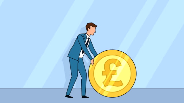 Flat-cartoon-businessman-character-roll-pound-sterling-coin-money-concept-animation-with-alpha-matte