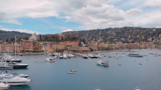 Aerial-shot.-Santa-Margarita-Liguria.-A-town-in-Italy,-a-resort-port