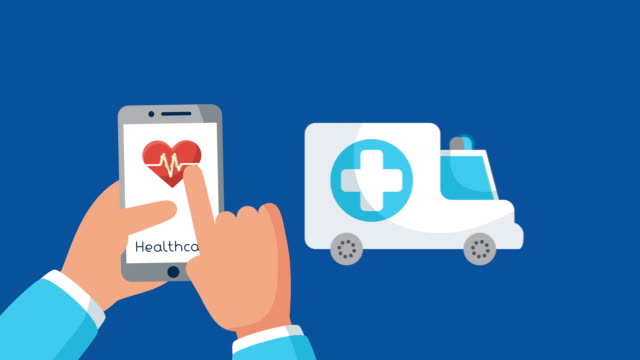 Smartphone-mit-Gesundheitsversorgung-online-und-Krankenwagen