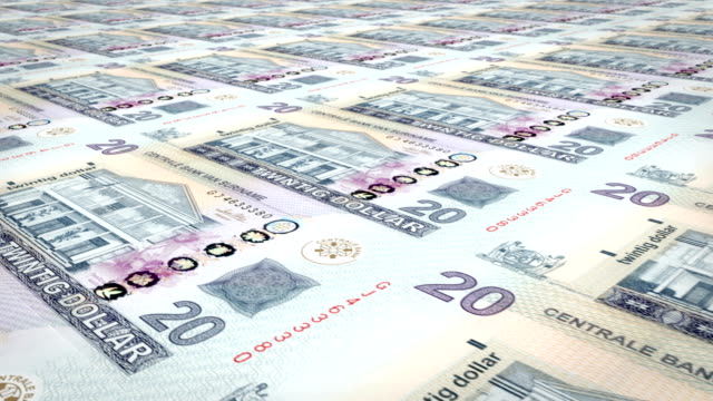 Banknoten-von-zwanzig-surinamischer-Dollar-von-Suriname,-Bargeld,-Schleife