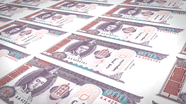 Billetes-de-cien-Mongolia-tugrik-de-Mongolia,-dinero-en-efectivo,-lazo