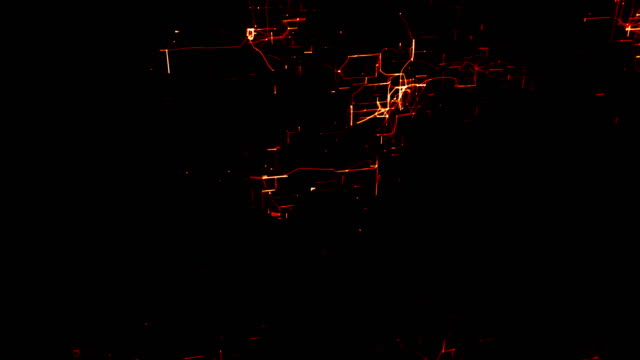 Künstliche-neuronale-Netz.-Rote-elektronische-Knoten-im-elektronischen-cyberspace