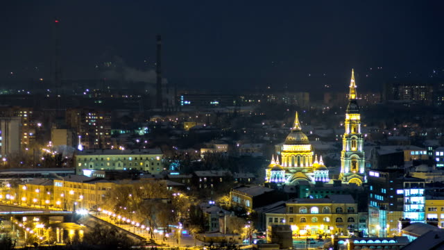 Die-Verkündigung-Kathedrale-Tag-Nacht-Zeitraffer,-Charkow,-Ukraine