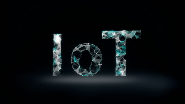 Numerous-dots-gather-to-create-a-IoT-sign,-Internet-of-thing-concept,-low-polygon-web.-4k-animation-movie.