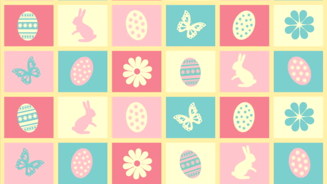 Background-Happy-Easter-with-eggs,-flowers-and-butterflies