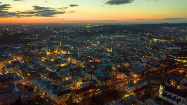 flight-above-the-roofs-on-sunset.-old-european-city.-Ukraine-Lviv