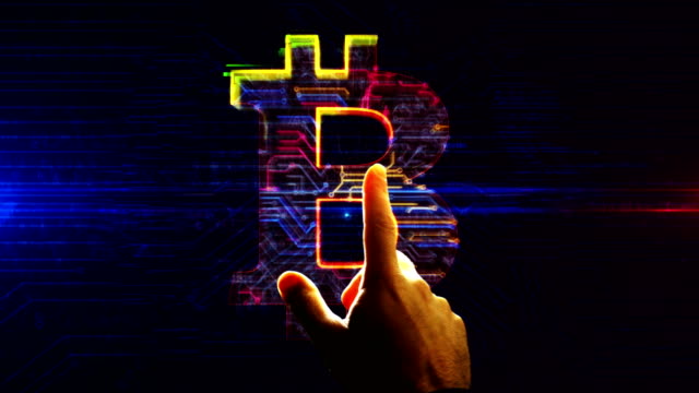 Símbolo-Bitcoin-enetry-futurista-en-la-animación-del-ciberespacio