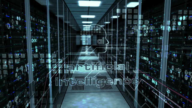 Artificial-intelligence-sign-with-server-room