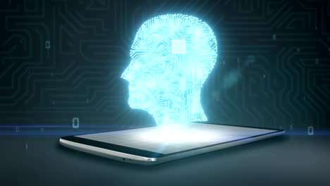 Gehirnform-des-Kopfes-Verbindungslinien-zwischen-digitalen-auf-Smartphone,-mobile.