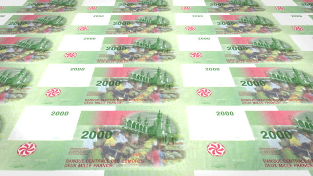 Billetes-de-2-mil-francos-comorano-de-Comoras,-dinero-en-efectivo,-lazo
