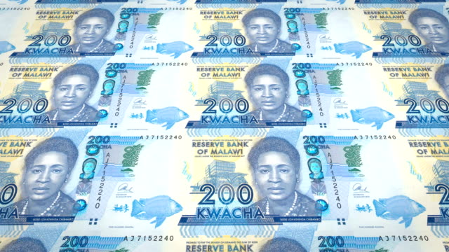 Banknoten-der-zweihundert-Malawi-Kwacha-Malawi-Rollen,-Bargeld,-Schleife