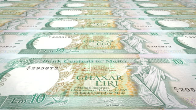Von-zehn-maltesische-Lira-Banknoten-oder-Liri-von-Malta,-Bargeld,-Schleife