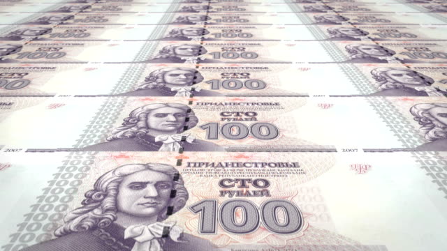 Banknoten-von-hundert-Transnistrischen-Rubel-von-Transnistrien,-Bargeld,-Schleife
