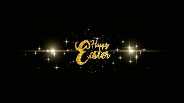 Happy-Easter-Beautiful-golden-greeting-Text-Appearance-from-blinking-particles-with-golden-fireworks-background.