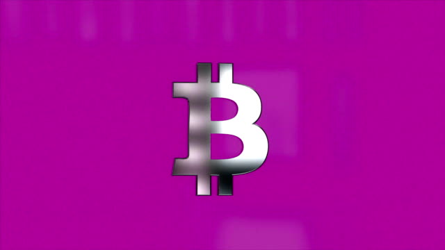 Abstrakte-Animation-von-Bitcoin-Währungszeichen.-Krypto-Währung-Bitcoin.-Globale-Internet-weltweit.-lila-Hintergrund