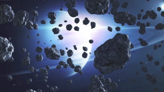 Beautiful-flying-through-the-asteroid-belt-in-outer-space.-The-collision-of-asteroids,-hyperspace