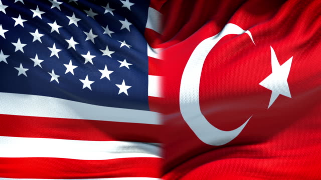 USA-und-Türkei-Flaggen-Hintergrund,-diplomatische-und-wirtschaftliche-Beziehungen