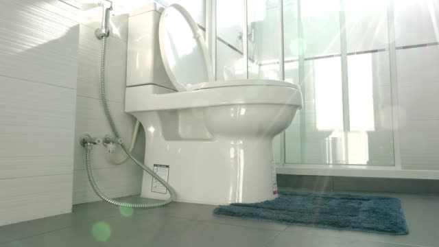 weiße-sanitäre-Toilette-Innenhintergrundkonzept
