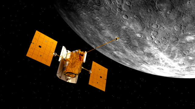 Interplanetare-Raumstation-umkreist-der-Planet-Merkur