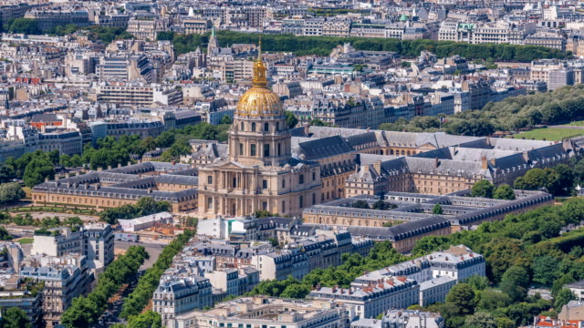 Top-view-of-Paris-skyline-from-observation-deck-of-Montparnasse-tower-timelapse.-Main-landmarks-of-european-megapolis.-Paris,-France
