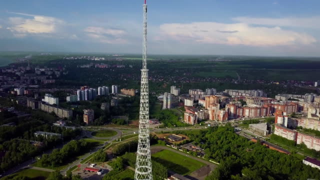 Aerial-of-the-TV-Tower-at-autumn.-Top-view-of-the-TV-tower-in-the-city