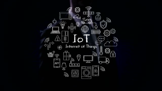 Businessman-touching-icon,-Hand-drawing-various-Internet-of-things-icon.-4K-size-Movie.