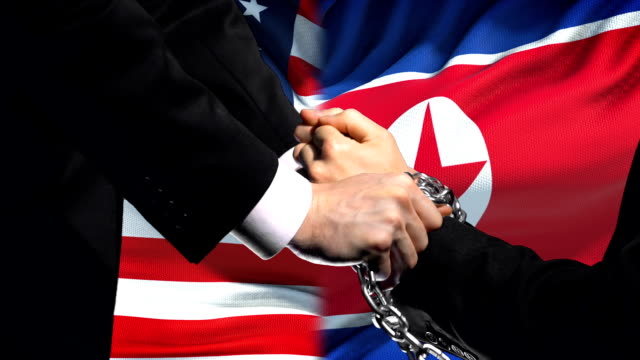 United-States-sanctions-North-Korea-chained-arms,-political-or-economic-conflict