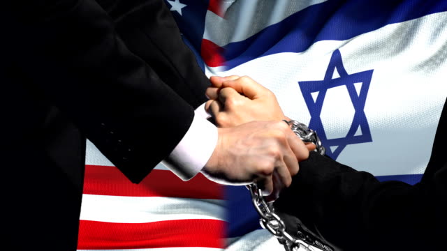 United-States-sanctions-Israel,-chained-arms,-political-or-economic-conflict