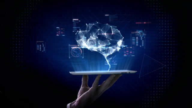 Elevación-elegante,-tableta,-cerebro-conectar-líneas-digitales-con-interfaz-digital.-cultivar-la-inteligencia-artificial.-4-película-de-k.