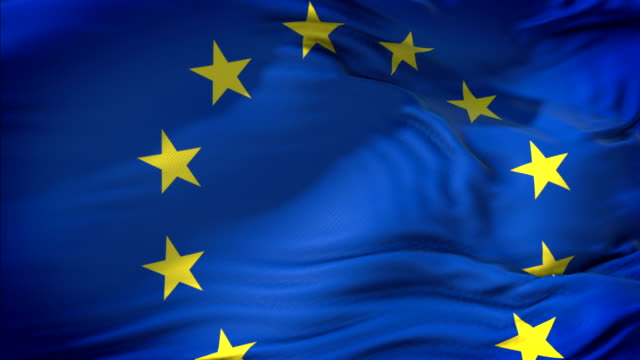 europäischen-EU-Flagge,-Euro-Fahne,-Flagge-der-Europäischen-Eurozone-union-winken,-Gelbe-Sterne-auf-blauem-Hintergrund