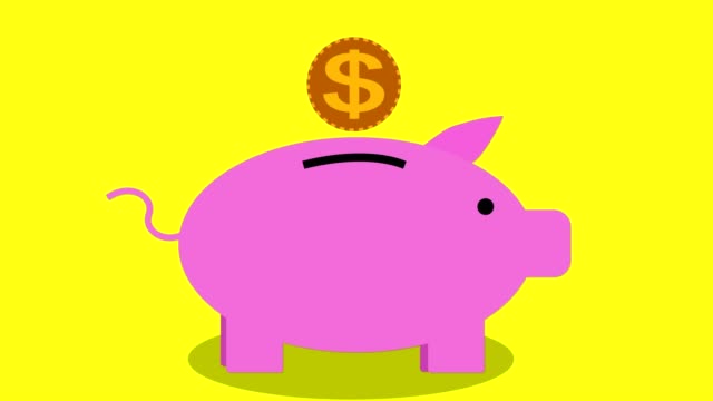 Piggy-bank-money-saving-concept,-looping-animation-yellow