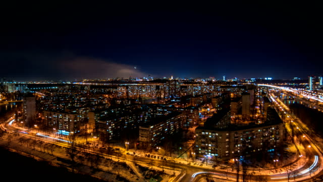 The-beautiful-view-on-the-night-city-landscape.-time-lapse