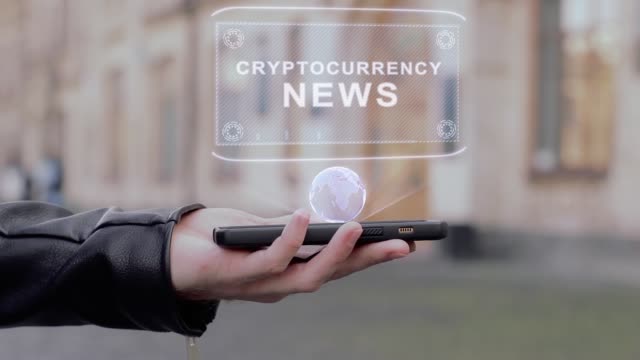 Männliche-Hände-auf-Smartphone-konzeptionelle-HUD-Hologramm-Kryptowährung-News-anzeigen